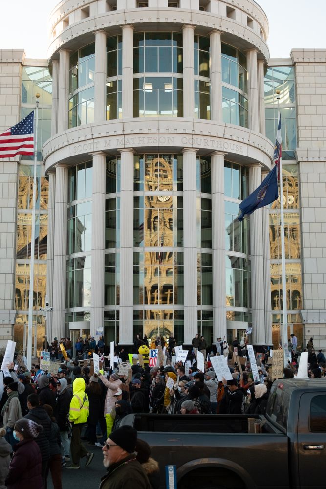 Outside the courthouse